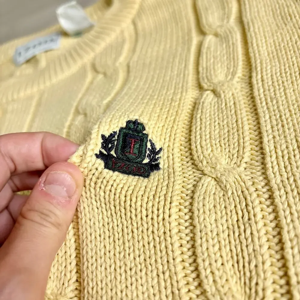 Vintage IZOD Cable Knit Sweater Butter Yellow 100% Cotton XL